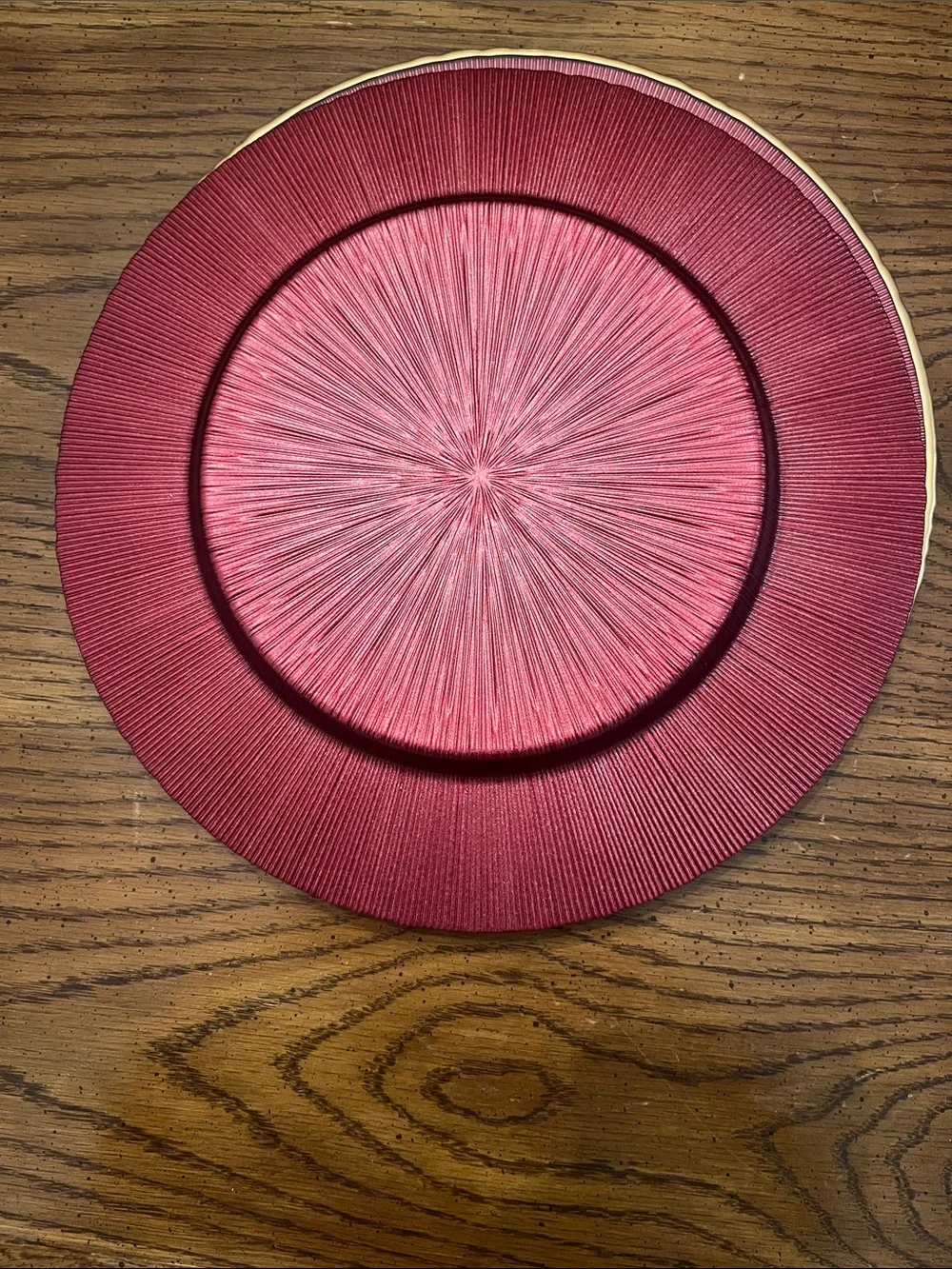 Williams Sonoma Red Charger Glass Plates with Gold Trim, new with tags